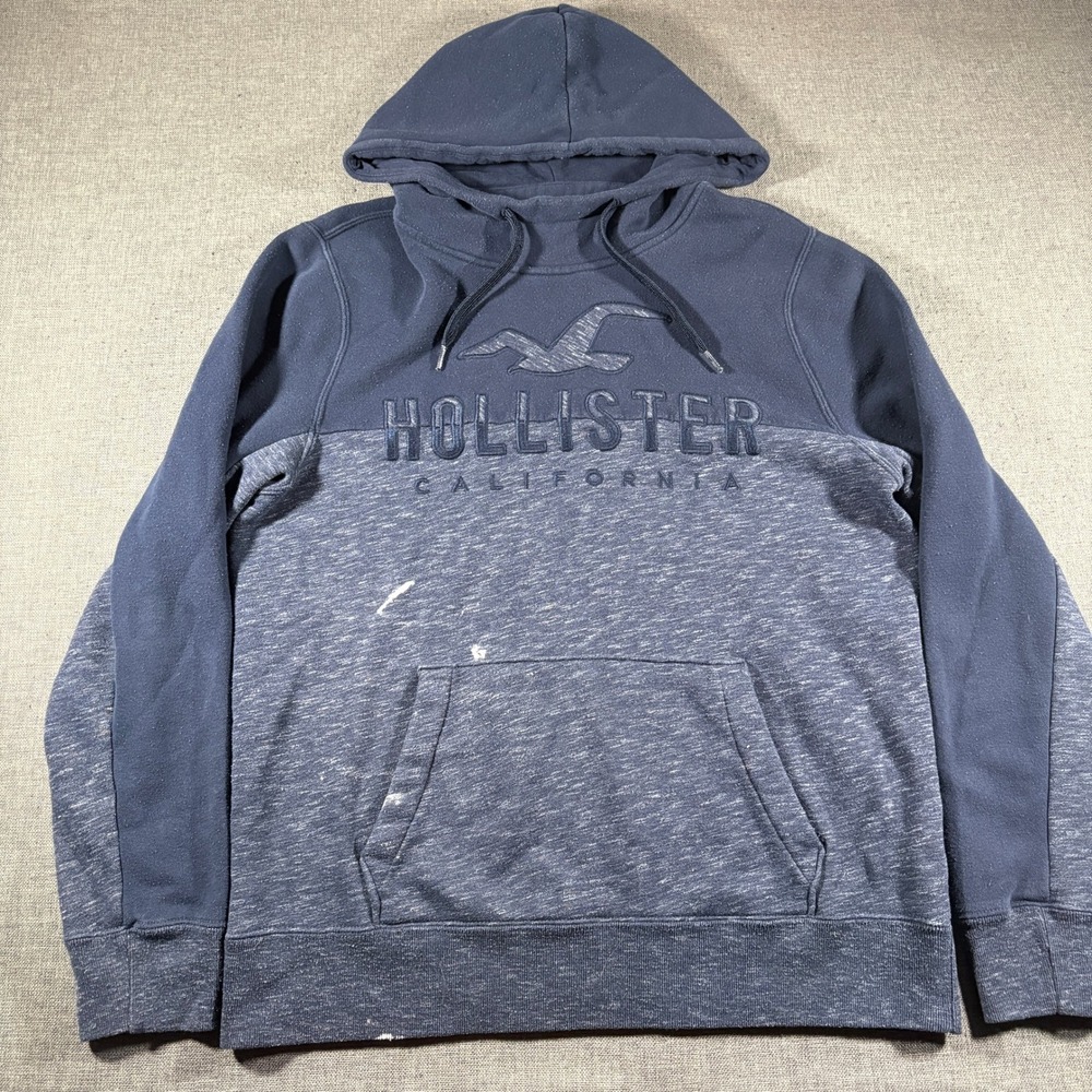 Hollister Hoodie Mens Large Blue Colorblock Embroidered Logo Pullover Sweatshirt